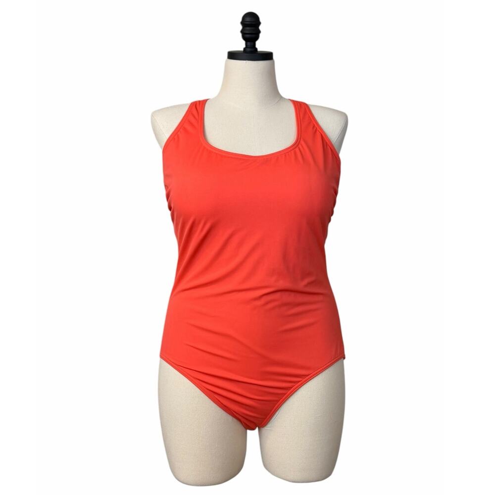 Lands End Crisscross Back One Piece Swimsuit Size 18 Coral Orange Pink Lycra NWT